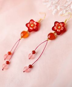 Wedding Drop Earrings, Wedding Earrings Drop, Daily Hairstyles, Flower Crystal, Crystal Wedding, Red Flower, Red Flowers, Agate, Drop Earrings