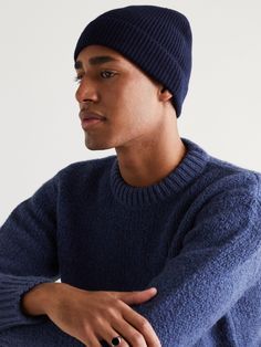 DESIGNED BY MR PORTER. Mr. P's beanie is an excellent way to top off an outfit. It's rib-knitted from cashmere, so it's soft, snug-fitting and insulating. Pair yours with a coordinating scarf. Casual Blue Ribbed Beanie, Cozy Ribbed Beanie, Cozy Ribbed Beanie For Everyday, Cozy Ribbed Everyday Beanie, Casual Wool Ribbed Beanie, Casual Ribbed Wool Beanie, Casual Ribbed Beanie For Fall, Blue Ribbed Winter Hat, Cozy Ribbed Beanie For Cold Weather