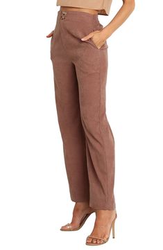 Fine-wale cotton corduroy brings casual comfort to high-waisted pants equipped with practical pockets in a straight-leg silhouette. Zip fly with two-button closure; back elastic waist Side-seam pockets 100% cotton Hand wash, dry flat Imported Corduroy Pants With Pockets In Solid Color, Corduroy Pants With Side Pockets For Fall, Fall Corduroy Pants With Side Pockets, Brown Corduroy Bottoms With Side Pockets, Chic Corduroy Bottoms With Pockets, Corduroy High-waisted Pants With Pockets, High-waisted Corduroy Bottoms With Pockets, Wide Leg Corduroy Bottoms With Side Pockets, High-waisted Corduroy Pants With Pockets