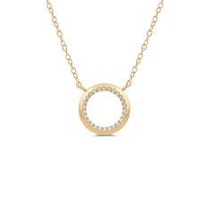 Angular, textured, and sparkly. This geometric necklace is bound to give your looks a bit of an edge. The petite ring pendant features a knife-edge profile with the inner cut-out traced with round diamonds. Turn to this necklace when you want to put on view your romantic-rock-chic sense of style. Modern 14k Gold Necklaces With Single Cut Diamonds, Modern Necklaces With Round Diamond Pendant Accents, Modern Necklaces With Round Diamond Pendant, Modern Necklace With Round Diamond Pendant Accents, Modern Necklaces With Single Cut Diamonds, Modern Necklace With Round Diamond Accents, Modern Round Necklaces With Single Cut Diamonds, Modern Pave Setting Necklace For Gift, Minimalist Circle Jewelry With Diamond Accents