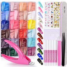 PRICES MAY VARY. VALUABLE FALSE NAIL KIT:Comes with everything needed to diy a manicure, 576pcs press on nails(24 colors), 10g false nail tips glue, 5 sheets 120pcs adhesive nail tabs, 4 Sheets nail stickers(butterflies&flowers), 1pcs nail clipper, 2pcs 100/180 nail files, and 2pcs cuticle pushers and 1pcs pick up tweezer. This value fake nails set are great for both professional nail specialist or nail art practice.A perfect tool/gift for nail art lovers! COLORFUL PRESS ON NAILS:The prepainted Nail Tips Coffin, Ballerina Coffin, Cuticle Pushers, Fake Nails Long, Long Press On Nails, Acrylic Nail Kit, Nails Set, Chrismas Gifts, Fake Nails With Glue