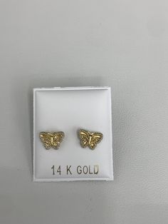 14k Yellow Gold Butterfly Design Earrings Diamond Cut Yellow Gold Earrings As Gift, Pierced 14k White Gold Earrings, 14k White Gold Pierced Earrings, 14k Yellow Gold Diamond Cut Earrings, White Gold Earrings Stamped 14k Fine Jewelry, Gold Earrings Stamped 14k Fine Jewelry, 14k Yellow Gold Pierced Earrings, White Gold Earrings Stamped 14k For Anniversary, White Gold 14k Stamped Earrings For Anniversary