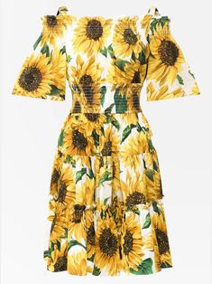 Dolce & Gabbana Sale Women - Sendegaro Open Shoulder Dress, Sunflower Dress, Beige Bag, Dolce Gabbana Dress, Sunflower Print, Mid Length Dresses, Dolce & Gabbana, Flower Dresses, Open Shoulder