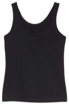 Basic Fitted Tops With Wide Straps, Fitted Tops With Wide Straps In Basic Style, Basic Fitted Tank Top With Scoop Back, Black Scoop Neck Elastane Tank Top, Fitted Elastane Scoop Neck Tank Top, Black Stretch Tank Top With Wide Straps, Fitted Cotton Tank Top With Scoop Back, Black Seamless Scoop Back Tank Top, Black Second-skin Scoop Neck Tank Top