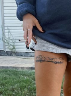 Mountains Shoulder Tattoo, Fine Line Buffalo Tattoo, Leg Tattoos Knee, Tree Ankle Tattoos For Women, Hiking Boot Tattoos For Women, Cross With Mountains Tattoo, Biblical Mountain Tattoo, Women With Arm Tattoos, Western Mountain Tattoo