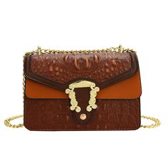 Color: Brown Lock Design, Vintage Chain, Crocodile Pattern, Chain Bag, Bag Vintage, Chain Bags, Vintage Patterns, Leather Material, Metal Chain