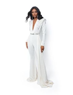 Fitted Floor-length Jumpsuit For Prom, Fitted Embellished Jumpsuit For Evening, Fitted Embellished Jumpsuits And Rompers For Gala, Fitted Embellished Jumpsuits And Rompers For Evening, Fitted Floor-length Jumpsuits For Banquets, Embellished Fitted Jumpsuits And Rompers For Evening, Elegant Embellished Pantsuit For Party, Chic Embellished Formal Jumpsuits And Rompers, Formal Chic Embellished Jumpsuits And Rompers