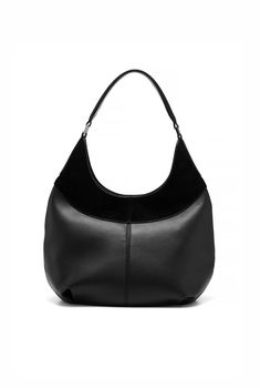 The Kaia Black by Nakedvice is a women's leather handbag crafted from smooth leather and suede. It's rounded shape, multiple compartments and contrast fabric makes The Kaia the perfect everyday black handbag. 
 Colour: BLACK/SILVER Leather-backed Hobo Bag For Evening, Leather Hobo Bag With Leather Backing For Evening, Elegant Black Leather Hobo Bag, Elegant Black Hobo Bag With Leather Backing, Modern Black Hobo Bag With Leather Backing, Modern Leather-backed Shoulder Bag For Evening, Modern Evening Shoulder Bag With Leather Backing, Sleek Black Hobo Bag For Evening, Elegant Evening Hobo Bag With Leather Backing