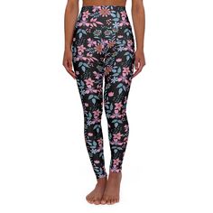 These skinny fitting high-waisted yoga leggings will take you from workout to store run in comfort and style. This unique all-over print adds an instant pop to any athleisure wardrobe.Note: Runs small, consider sizing up! .: 83% Polyester, 17% Spandex.: Skinny fit.: Outside seam thread is color-matched to design.: Interior white seam thread.: Double layer waistband.: Please note: Slightly see-through when stretched. Some of the undyed white underneath material may become visible at the seams or where sewn..: Assembled in the USA from globally sourced parts Athleisure Wardrobe, High Waisted Yoga Leggings, Flower Leggings, Womens Leggings, Floral Leggings, Outfits With Leggings, Yoga Leggings, Fort Worth, Design Interior