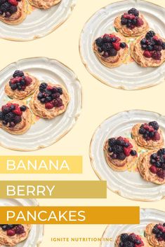 banana berry pancakes on a plate with berries