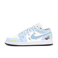 Baby Blue The Powerpuff Girls Custom Air Jordan 1 Low Add a playful and nostalgic touch to your sneaker collection with our Baby Blue The Powerpuff Girls Custom Air Jordan 1 Low. These hand-painted shoes are the epitome of unique footwear, designed for those who crave personalized sneakers with a fun and vibrant twist. Key Features: Powerpuff Girls Design: Each pair is meticulously crafted with a charming Baby Blue color scheme featuring the iconic Powerpuff Girls, offering a delightful and stylish look that stands out. Premium Materials: Made from high-quality materials, these bespoke sneakers ensure durability and comfort, perfect for both casual wear and special occasions. Handcrafted Excellence: Our custom kicks are individually hand-painted by talented artists, ensuring that no two pa Blue High-top Skate Shoes For Spring, Playful Sneakers For Spring Streetwear, Playful Sneakers For Streetwear In Spring, Playful Spring Streetwear Sneakers, Trendy Blue Custom Sneakers For Streetwear, Playful High-top Sneakers For Spring, Light Blue Low-top Custom Sneakers For Streetwear, Custom Light Blue Low-top Sneakers For Streetwear, Custom Low-top Light Blue Sneakers For Streetwear