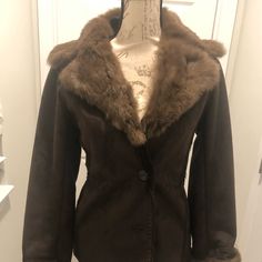 Gerard Darel Ladies Brown Faux Fur Shearling Jacket Size 38 Button Closure