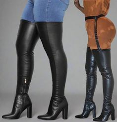 chunky3 Thigh High Heel Boots, Thigh High Heels, Chunky Heel Boots, Bodysuit Tops, Bodysuit Jumpsuit, Thigh High Boots Heels, Full Body Suit, Denim Boots, Chunky Heels Boots