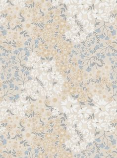 a floral wallpaper with blue and white flowers