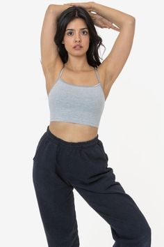 Women's Tops – Los Angeles Apparel Casual Sports Bra For Loungewear With Tank Straps, Casual Sports Bra With Tank Straps For Loungewear, Casual Tank Strap Sports Bra For Loungewear, Cotton Stretch Sports Bra With Adjustable Straps, Stretch Cotton Cami Halter Top, Stretch Cotton Halter Cami Top, Basic Spaghetti Strap Tank Top For Loungewear, Stretch Cotton Crop Top Sports Bra, Stretch Cami Crop Top For Workout