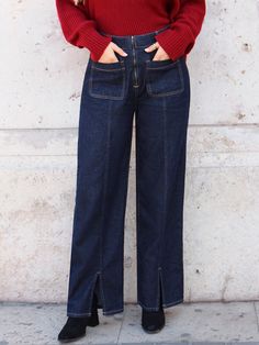 Wide Leg Split Hem Jeans Casual Denim Pants Royal Blue    Denim Plain Straight Leg Non-Stretch Fall/Winter Women Clothing, size features are:Bust: ,Length: ,Sleeve Length: Casual Denim Pants, Loose Cardigan, Men's Briefs, Hem Jeans, Jeans Casual, Pants Design, Women Denim Jeans, Casual Denim, Split Hem