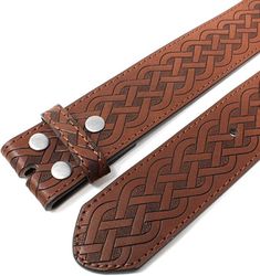 This genuine leather belt style is an interchangeable strap for your buckles. You can switch your buckles around with metal snaps (they don't show when a buckle is put on it). For a man or woman. The leather is brown with stitching. It is 100% full grain leather, heavy duty yet supple. Belt is 1 1/2" in width, fits a buckle of this size or larger.***SEE PICTURES FOR SIZE CHART / HELP FINDING THE RIGHT SIZE. Please email us if you need further help!*** Brown Leather Strap Belts And Suspenders, Brown Leather Belts And Suspenders For Everyday, Everyday Brown Leather Belts And Suspenders, Classic Adjustable Brown Belt Buckles, Classic Adjustable Brown Belt Buckle, Adjustable Brown Leather Belts And Suspenders, Brown Leather Strap Belt For Everyday Use, Brown Leather Strap Belts For Everyday, Adjustable Brown Belt With Antique Buckle