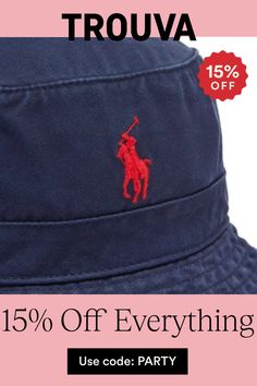 Come rain or shine, this Polo Ralph Lauren bucket hat makes it easy to bring a touch of all-American cool into any outfit. Made using inky blue cotton twill, it’s signed off with contrasting red pony embroidery. 100% Cotton Embroidered Branding Casual Navy Brimmed Bucket Hat, Trendy Summer Bucket Hat With Embroidered Logo, Red Cotton Bucket Hat For Spring, Spring Red Cotton Bucket Hat, Summer Outdoor Bucket Hat With Embroidered Logo, Navy Summer Bucket Hat, Navy Bucket Hat For Summer, Navy Cotton Hat For Spring, Summer Cotton Bucket Hat With Embroidered Logo