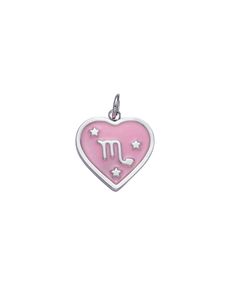 A heart shaped charm with a pink enamel zodiac design. Dimensions: 18mm Enamel Heart Charms Necklace, Valentine's Day Heart Charm Enamel Jewelry, Cute Pink Heart-shaped Charm Necklace, Pink Heart-shaped Sterling Silver Charms, Heart-shaped Enamel Charms Necklaces, Engagement Box, Holiday Box, Bridesmaid Thank You, Zodiac Designs