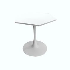 a white square table with a pedestal base