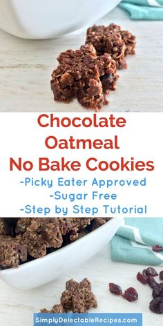 chocolate oatmeal no bake cookies in a white bowl on a wooden table