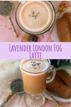 lavender london fog latte in a glass mug