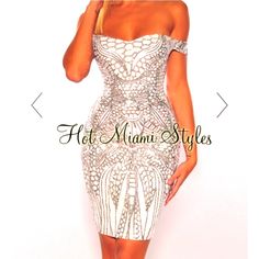 Bnwt Hot Miami Styles Dress Size L Fitted White Glamorous Midi Dress, Glamorous White Midi Dress, Glamorous Fitted White Midi Dress, Glamorous White Midi Dress For Night Out, Glamorous White Dress For Date Night, White Knee-length Mini Dress For Cocktail, White Knee-length Party Mini Dress, White Knee-length Cocktail Mini Dress, Glamorous White Knee-length Midi Dress