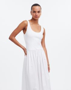 Drop-Waist Tank Midi Dress Chic Spring Maxi Dress With Scoop Neck, Spring Chic Scoop Neck Maxi Dress, Chic Vacation Dress With Scoop Neck, Elegant Scoop Neck Maxi Dress For Summer, Chic Vacation Dresses With Scoop Neck, Summer Dresses With Scoop Neck For Vacation, Summer Scoop Neck Dresses For Vacation, Summer Scoop Neck Vacation Dresses, Elegant Spring Midi Dress With Scoop Neck