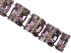 Lavender Rhinestone Bracelet, Signed Wiesner, Rare Zigzag Bracelet, Dark Lavender Baguettes, Emerald Cut Rhinestones, Light Lavender Chatons - Etsy Formal Crystal Bracelet With Stones, Elegant Pink Amethyst Crystal Bracelet, Elegant Purple Bracelets For Party, Purple Rhinestone Bracelets Perfect For Gifts, Purple Rhinestone Bracelets For Gifts, Purple Rhinestone Bracelets As Gift, Elegant Purple Crystal Bracelet, Elegant Purple Crystal Bracelet For Party, Purple Crystal Bracelet For Party