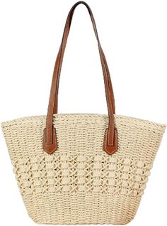 PRICES MAY VARY. Fature: Large capacity can hold your travel essentials. It is spacious enough to accommodate your phone and other valuables, and the zipper pocket is practical and safe Material: Straw beach bag is made from natural straw with elaborate handwoven knit by artisans. With cloth lining, it will not scratch the contents Design: Unique bucket shape style design straw bag, which is not only a woven tote bag, but also a decorative work of art makes you look fashion; Its dainty and uniqu Straw Beach Bag, Woven Handbags, Straw Tote Bag, Rattan Bag, Tote Bags Handmade, Woven Tote Bag, Handmade Purses, Straw Tote, Casual Tote