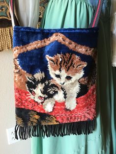 Vintage Handmade Tapestry Bag, Vintage Tapestry Handmade Bags, Cat Carpet, Cat Tapestry, Cat Purse, Tapestry Bag, Vintage Lovers, Carpet Bag, Tapestry Fabric