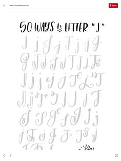 the letters and numbers are handwritten in black ink on white paper, which reads 50 ways to letter j