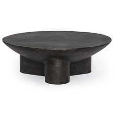 a black round table with an iron base