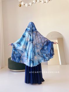 Unique Gemstone Print Silk Khimar With Flared Silhouette Blue - Etsy Modest Blue Niqab For Eid, Blue Modest Khimar For Eid, Elegant Blue Hijab For Eid, French Hijab, Oct 30, Abayas Fashion, Unique Gemstones, Draped Fabric, Blue Skirt