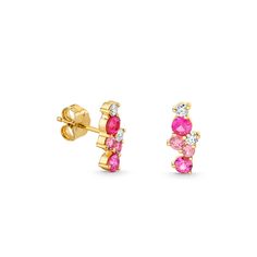 Gold & Diamond Pink Sapphire Cocktail Bar Stud - Sydney Evan Fine Jewelry Yellow Sapphire Earrings, Pink Sapphire Earrings, Bar Stud Earrings, Bar Studs, Sydney Evan, Fame Dr, Cocktail Bar, Sapphire Earrings, Yellow Sapphire