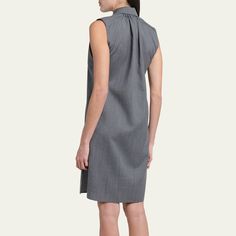 Jil Sander dress with a pintuck bib front Point collar; concealed half-button placket Sleeveless Side slip pockets Short length A-line silhouette Side slits Slipover style Acetate Made in Italy Workwear Midi Dress With Box Pleat, Chic Sleeveless Dress With Pleated Back For Work, Sleeveless Midi Dress With Pleated Back For Work, Tailored Sleeveless Dress For Workwear, Spring Workwear Sleeveless Dress With Pleated Back, Spring Sleeveless Workwear Dress With Pleated Back, Fitted Sleeveless Dress With Pleated Back For Work, Formal Sleeveless Dress With Box Pleat, Classic Sleeveless Midi Dress With Box Pleat