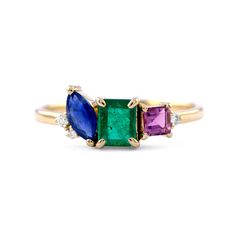 Natural Emerald Ruby Sapphire Diamond Ring, Multi Stone Luster Ring, 10K/ 14K/ 18K Solid Gold Ring, Cluster Ring, Wedding Ring. ≫ Features * Items Code: SGR02627_46269 * Metal: Solid 14K Yellow Gold with stamped * 10K/18K also available - Additional fees may apply) * More options in gold color: Rose, yellow, White gold * Diamond Wt.: 0.03 ct. * Diamond Color: G-H * Diamonds Clarity: SI * Diamonds Cut: Brilliant * Emerald Weight: 0.57 ct. * Pink Tourmaline Weight: 0.17 ct. * Blue Sapphire Weight: 14k Gold Multi-stone Emerald Cut Rings, 14k Gold Multi-stone Emerald Cut Diamond Ring, Multi-stone 14k Gold Wedding Ring, 14k Gold Multi-stone Wedding Ring, Ring Cluster, Solid Gold Ring, Etsy Wedding Rings, Ruby Sapphire, Sapphire Diamond Ring