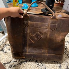 Baseballism Tote Bag Smoke Free Home Worn In But Still In Great Condition You Are Able To Use Lexi Leather Conditioner To Clean And Make The Purse Look Brand New Since It Is Made Of Vintage Baseball Glove Leather!! Dark Tan Leather Bag For On-the-go, Dark Tan Leather Crossbody Bag, Brown Duffle Bag With Removable Pouch For On-the-go, Brown Top Handle Travel Bag With Removable Pouch, Brown Tote Travel Bag For Daily Use, Distressed Brown Satchel Bag With Leather Lining, Brown Crossbody Travel Bag For On-the-go, Dark Tan Bags With Leather Lining For Everyday Use, Travel Shoulder Bag With Removable Pouch In Dark Tan