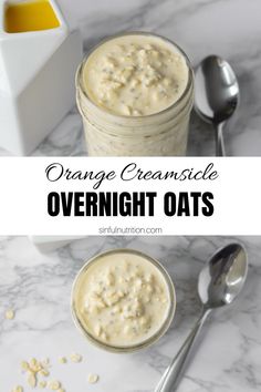 orange creamsice overnight oats in jars with spoons