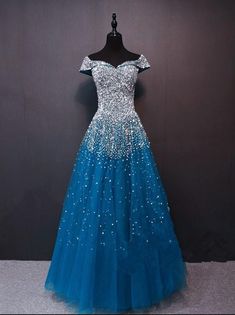 Formal Dress Blue, Prom Dress Off Shoulder, Blue Weddings, Blue Prom Dress, Amazing Dresses, Long Formal Dress, Dress Off Shoulder, Blue Dress Formal, Blue Sparkle