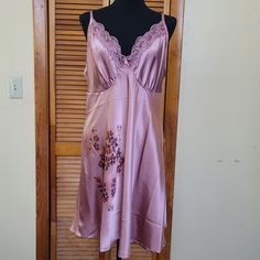 Adjustable Spaghetti Straps, Lace V Neck, Fit & Flare, Rose Color, 100% Polyester, Multicolor Length From Pit Approximately 25", From Below Strap Approximately 32" Pit To Pit Approximately 18" Waist Approximately 42" Purple Cami Sleepwear For Summer, Purple Sleeveless Camisole For Sleep, Purple Sleeveless Sleep Camisole, Purple Camisole For Daywear, Purple Spaghetti Strap Sleepwear, Purple Spaghetti Straps Sleepwear For Bedtime, Purple Spaghetti Strap Sleepwear For Bedtime, Purple V-neck Camisole For Loungewear, Night Gown Dress