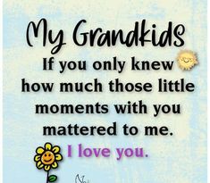 a card with the words, my grandkids if you only knew how much those little moments with you matters to me i love you