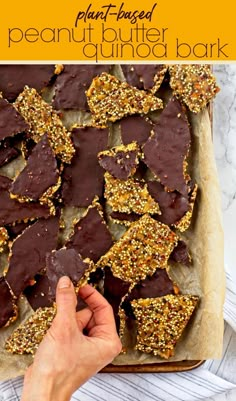 chocolate peanut butter quinoa bark on a baking sheet