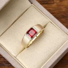 18K/14K/10K Solid Yellow Gold Lab Created Ruby Ring for Men Gold Band Red Gemstone Statement Rings Engagement Ring Wedding Ring Gift for Him - Etsy Guyana Ruby Engagement Ring Men, Mens Ruby Engagement Ring, Red Birthstone Rings For Formal Occasions, Elegant Red Signet Ring For Wedding, Red Diamond Birthstone Ring For Formal Occasions, Red Ruby Signet Ring For Wedding, Formal Gold Birthstone Ring With Lab-created Ruby, 14k Gold Red Signet Ring For Anniversary, Ruby Ring For Men Unique