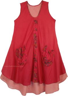 A summer season flared dress in a beautiful crimson red color, this sundress is so comfortable that you will love to wear it all day long.  It has two layers and the inner layer is a light tone of the upper layer in red. #tlb #Sleeveless #JuniorPetite #Misses #Peasant #vacationclothing #beachwrap #redcottonsummerdress #lightsummershortdress Red A-line Sundress For Summer, Casual Red Sleeveless Mini Dress, Red Lagenlook Dress, Red Sleeveless Cotton Sundress, Casual Red A-line Sleeveless Dress, Red Lagenlook Summer Dress, Red Cotton Sleeveless Vacation Dress, Red Sleeveless Sundress For Summer, Casual Red Cotton Sleeveless Dress