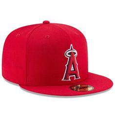 the los angeles angels'new era 59fifty fitted cap is shown in red