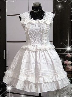 White Sleeveless Ruffle Cute Cotton Lolita Dress White Goth Dress, White Shift Dresses, Classic Lolita, Wedding Party Dress, Goth Dress, White Sleeveless Dress, White Sleeveless, Lolita Dress, Gothic Lolita