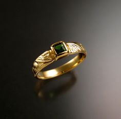 "This pretty wedding ring has a nice Victorian antique look. Set with a 4mm square natural Green Tourmaline. Set in 14k Yellow Gold The band is 4.5mm wide at the top and 1.25mm thick. Tapers down to 3mm wide at the bottom. Specify your ring size in a \"note to seller\" at check out." Vintage Men’s Rings, Vintage Mens Ring, Vintage Rings For Men, Vintage Gold Rings Antiques, Weird Wedding Rings, Antique Rings Gold, Thick Gold Rings, Unique Engagement Rings For Men, Ring Gold Design