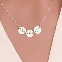 "Initial Necklace in 14k gold fill or Sterling silver . Personalized Initial Disc Necklace. bridesmaid gift, sisters, mothers necklace, family, and daughter This is made of Custom Order. This necklace Consist of .. -9mm Sterling Silver Letter Disc charms -Total length will be 16' or 18\" end to end spring claw . -come up with beautiful ribbon gift box. -One set of care instruction package and -One set of care instruction package . -All quantities number are available for special occasion... IF y Dainty Hand Stamped Necklaces For Anniversary, Dainty Hand Stamped Necklace For Mom, Delicate Hand Stamped Necklace For Gift, Elegant Hand Stamped Initial Pendant Necklace, Sterling Silver Initial Pendant For Wedding, Elegant Hand Stamped Pendant Charm Necklaces, Dainty Customizable Sterling Silver Necklace, Dainty Hand-stamped Pendant Jewelry, Wedding Jewelry: Sterling Silver Initial Pendant