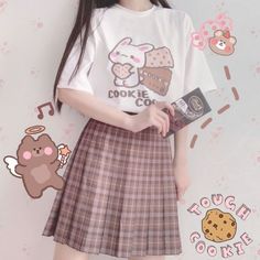 Color: White, Size: XXL Kawaii Tshirt, Kawaii Cookies, Ropa Aesthetic, Crop Top With Jeans, Style Kawaii, Bunny Cookies, Kawaii Harajuku, Kawaii Bunny, Halter Top Dresses